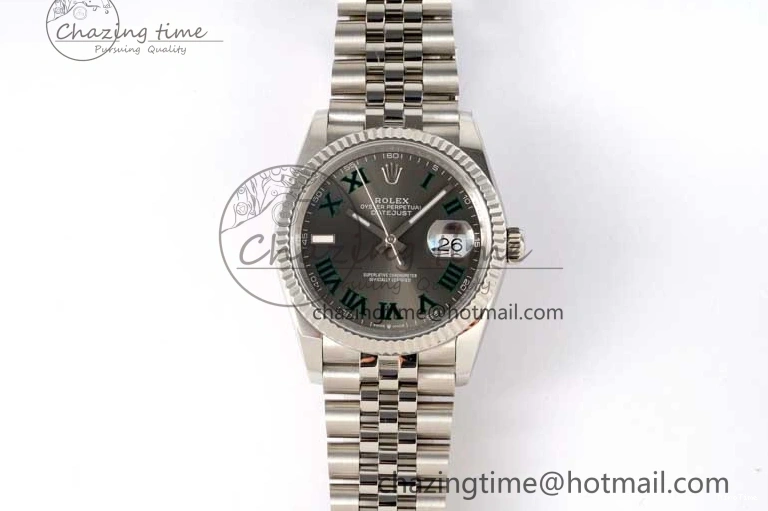 MiroTime 0425 DateJust 36mm SS DIWF 1:1 Best Edition 904L Steel Gray Dial Green Markers on Jubilee Bracelet SA Upgraded 2312